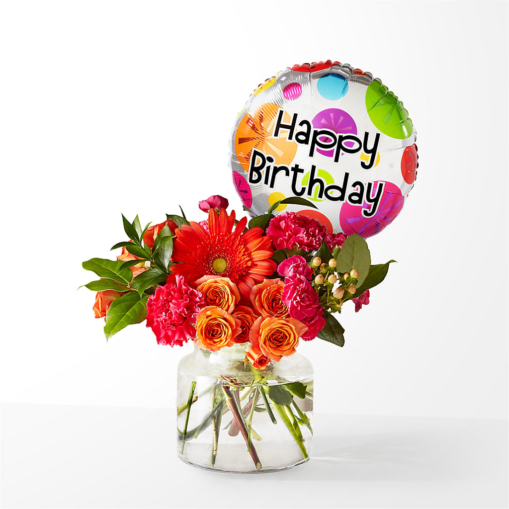 Fiesta Bouquet with Birthday Balloon – TAYLOR'S MERCANTILE, Sewanee TN