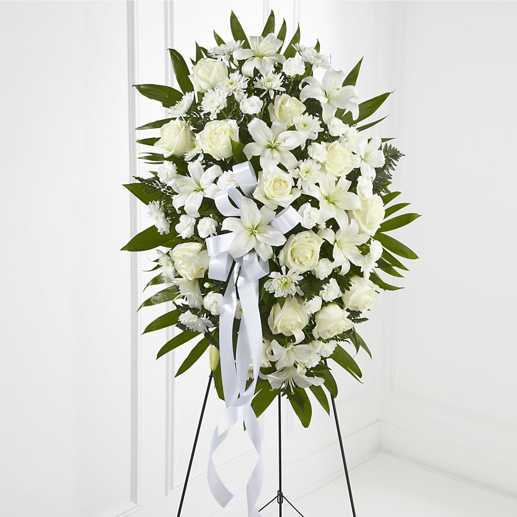 Exquisite Tribute Standing Spray-White Ribbon – TAYLOR'S MERCANTILE, Sewanee TN