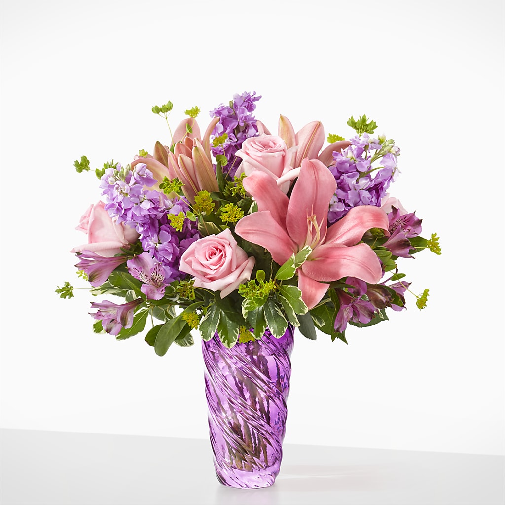 Precious Petals Bouquet with Luxe Swirl Vase – TAYLOR'S MERCANTILE, Sewanee TN